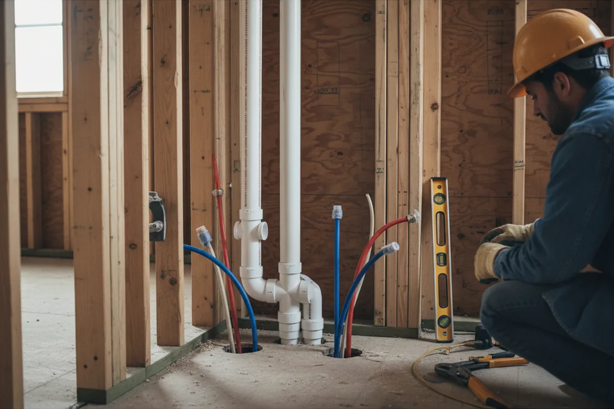 Drain and supply rough-in during Leak Detection in Mountain Grove
